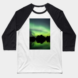 Northern lights glowing over lake in Finland Baseball T-Shirt